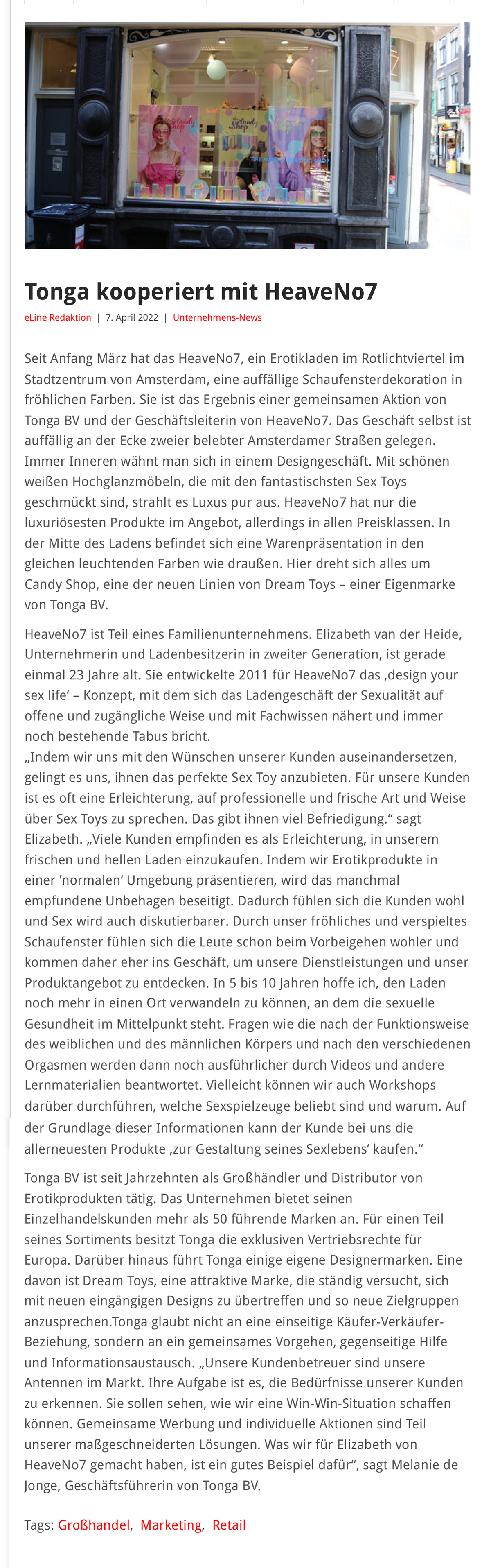 2022-04 eLine Online - Tonga kooperiert mit HeaveNo7